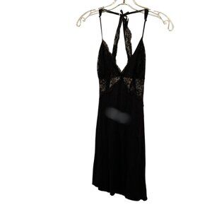Avid Love black silk lace trimmed slip dress teddy L